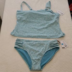 Time and Tru NWT Teal White Tankini Swimsuit Set Size 1X/2X